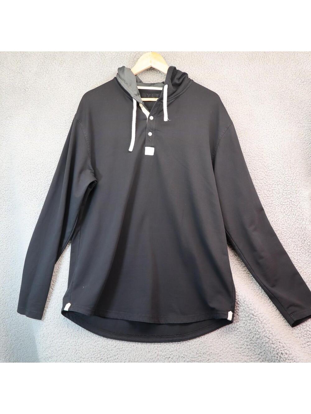 BYLT Basics Men Drop Cut LS Hooded Henley Lux XL Curved Hem